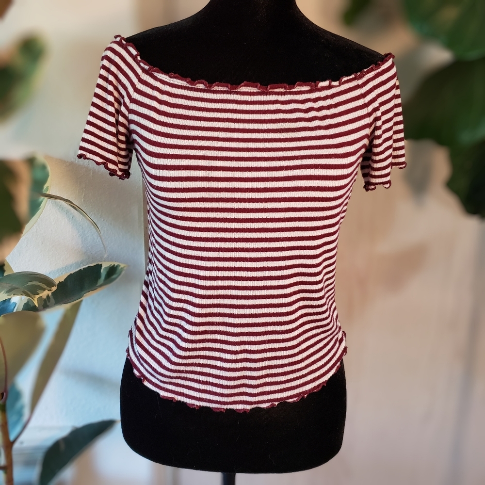 Red Striped Off The Shoulder Crop Top